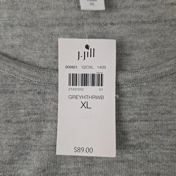 J. Jill XL Gray Grey Cotton Blend Blue Floral Pullover Scoop-Neck Sweater - Picture 10 of 14